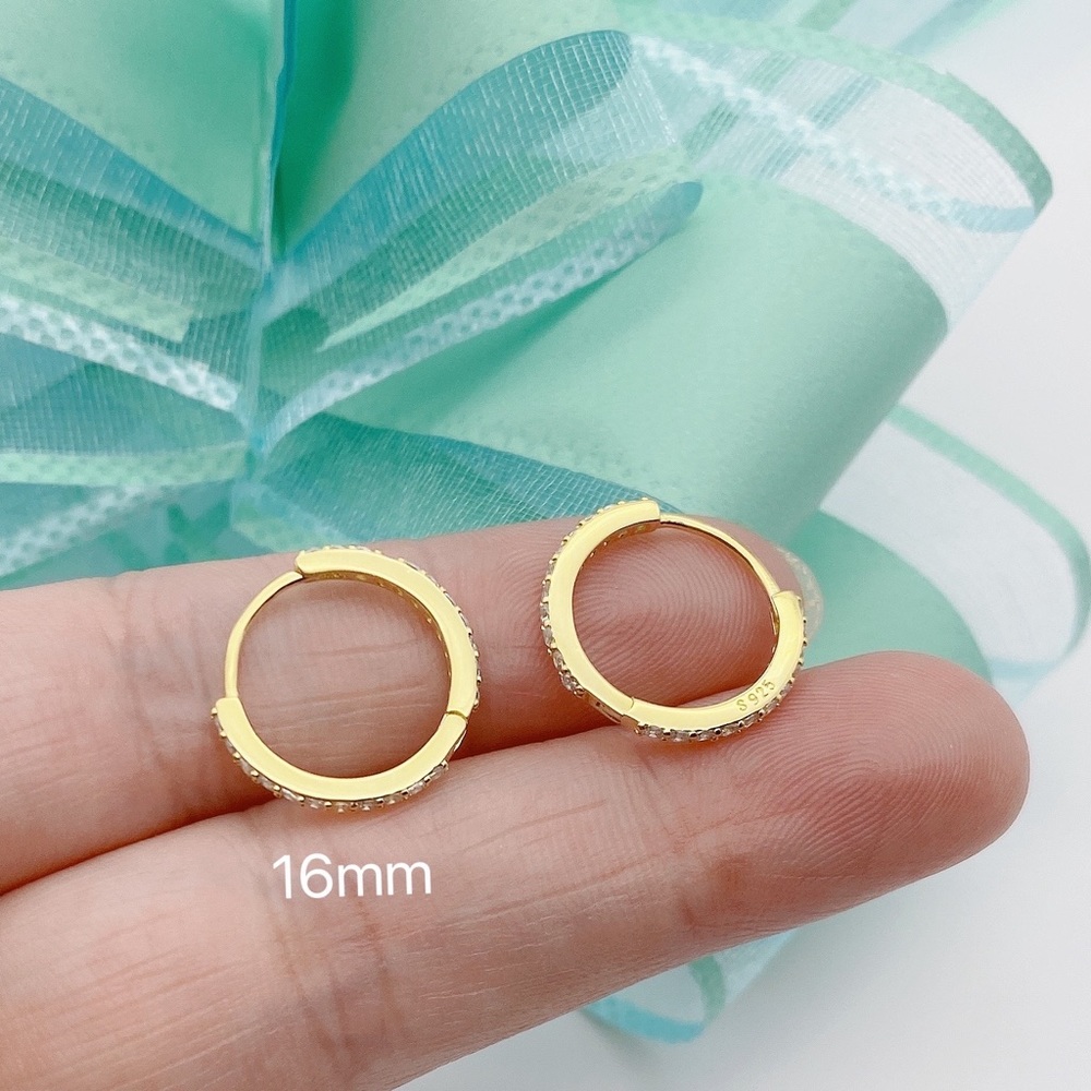 S925 Silver Huggies CZ Hoops Earring-Gold 16mm SH002